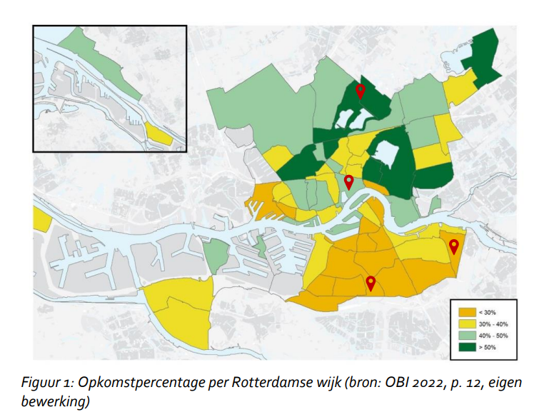 Opkomstpercentage per Rotterdamse wijk