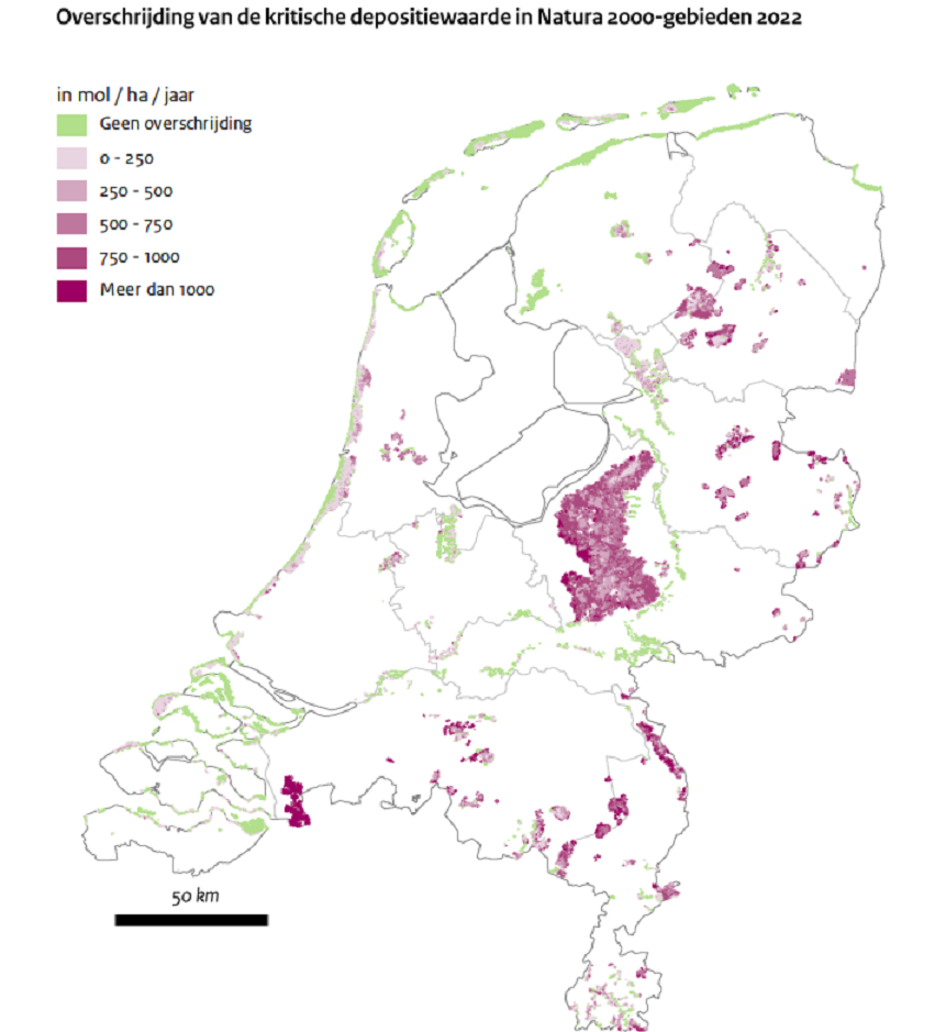 Overschrijding van de kritische depositiewaarde in Natura 2000-gebieden