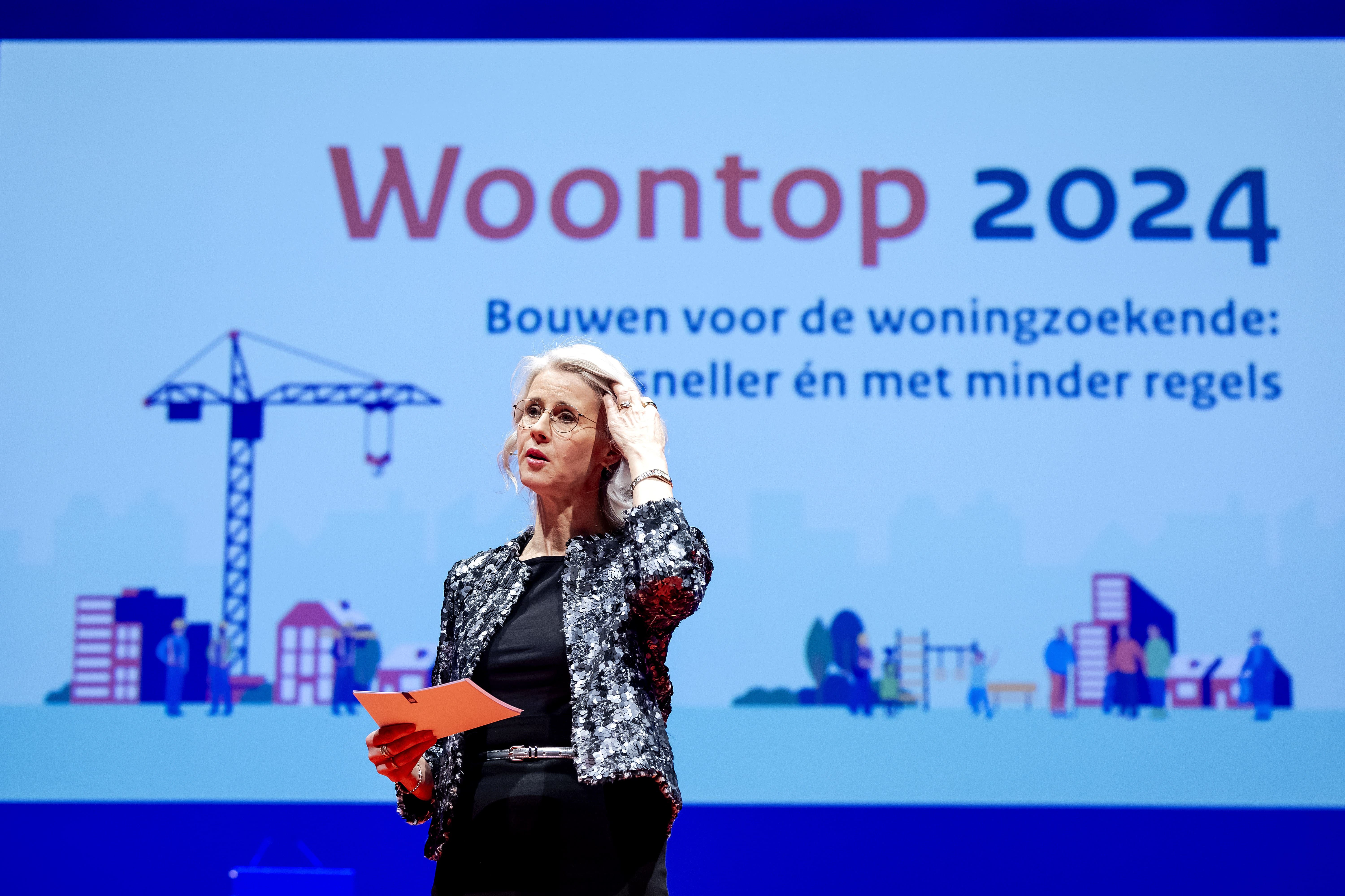 Minister Mona Keijzer (Volkshuisvesting) woensdag tijdens de woontop in Nieuwegein.