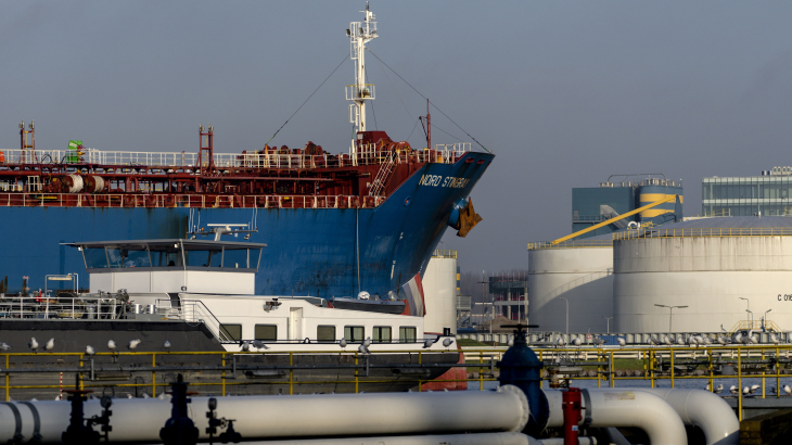 Olietanker Nord Stingray afgelopen december in de Port of Amsterdam.