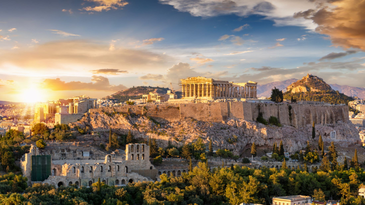 Zonsopgang achter de Acropolis in Athene