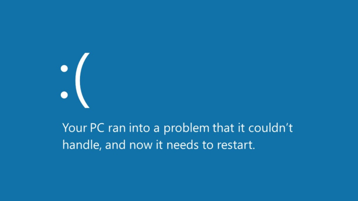 Het zogenoemde 'Blue screen of death', het teken dat de computer vastloopt