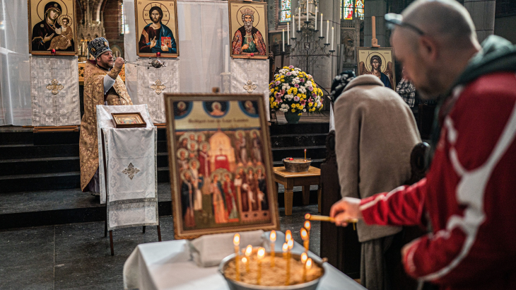 Oosters-orthodoxe paasviering vorig jaar voor alle Oekraïeners in Hilversum en omgeving.