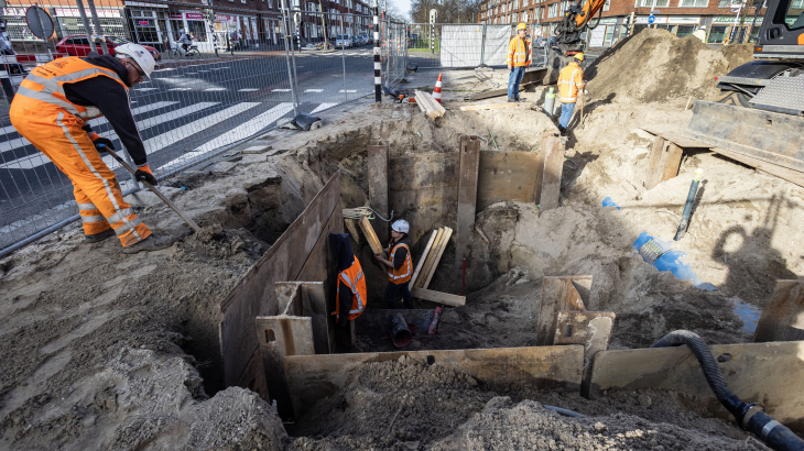 De aanleg van een warmtenet in Den Haag, begin februari.