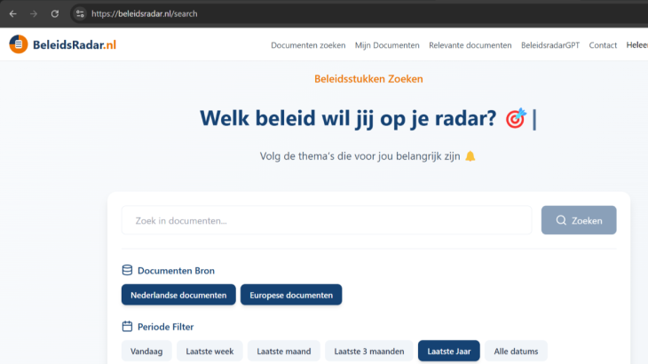 Screenshot van BeleidsRadar.nl
