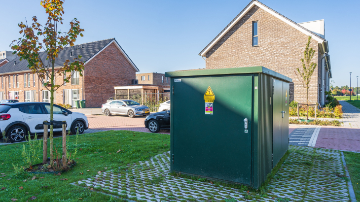 Een elektriciteitshuisje in Oosterhout, Noord-Brabant, van netbeheerder Enexis