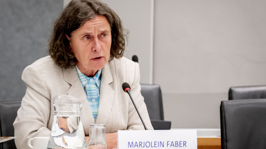 Minister van Asiel en Migratie Marjolein Faber (PVV) tijdens de hoorzitting in de Tweede Kamer. Foto: Robin Utrecht (ANP).