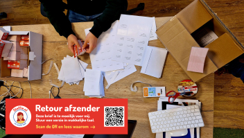 Tafel meta adreslabels voor bestellingen retourstickers van bovenaf