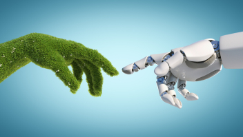 Robothand en grashand
