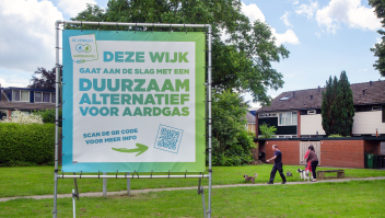 Een aankondiging voor een aardgasvrije wijk in Duiven, Gelderland, afgelopen juni.