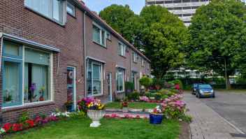 Huizen met tuintje en bloemen