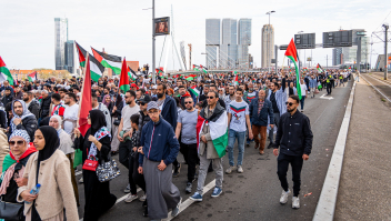 De demonstratie afgelopen zondag in Rotterdam, bedoeld om de aandacht te richten op de situatie in de Gazastrook. 