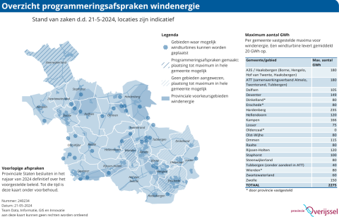 Kaart met mogelijke extra windturbinelocaties in Overijssel.
