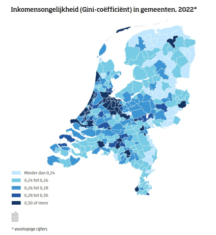 Kaart Nederland inkomensongelijkheid